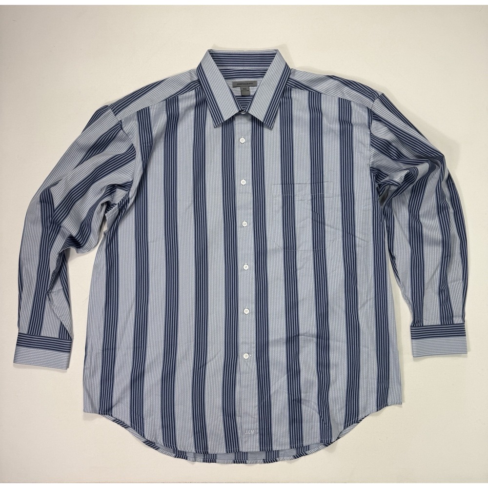 Johnston & Murphy Men’s 2XL Button Shirt Blue Striped Modern Office Casual City